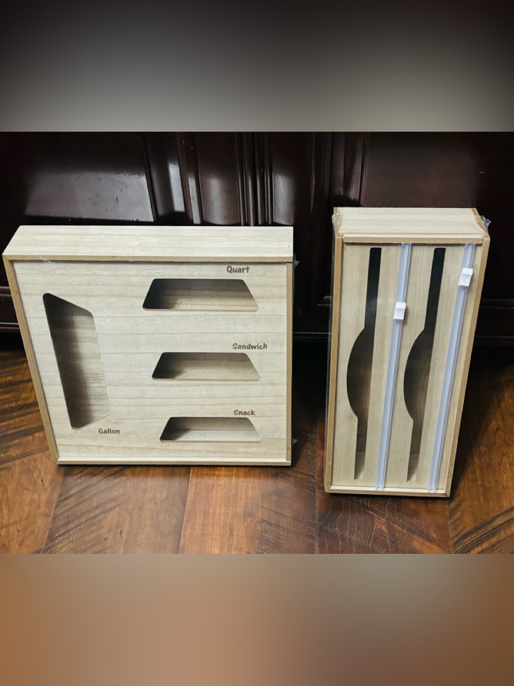 2pc Wooden Food Storage & Organizers Storage Bags, Aluminum Foil, Plastic Wrap